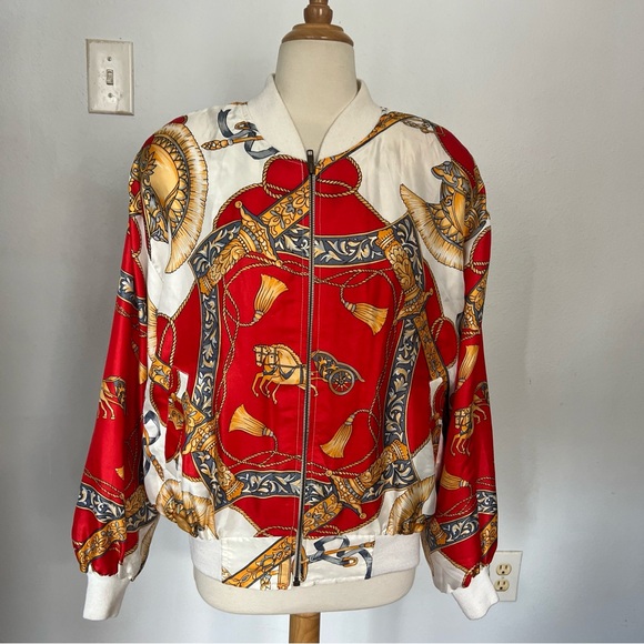 GDT Too Women's Equestrian Print Bomber Jacket One‎ Size - Picture 1 of 9